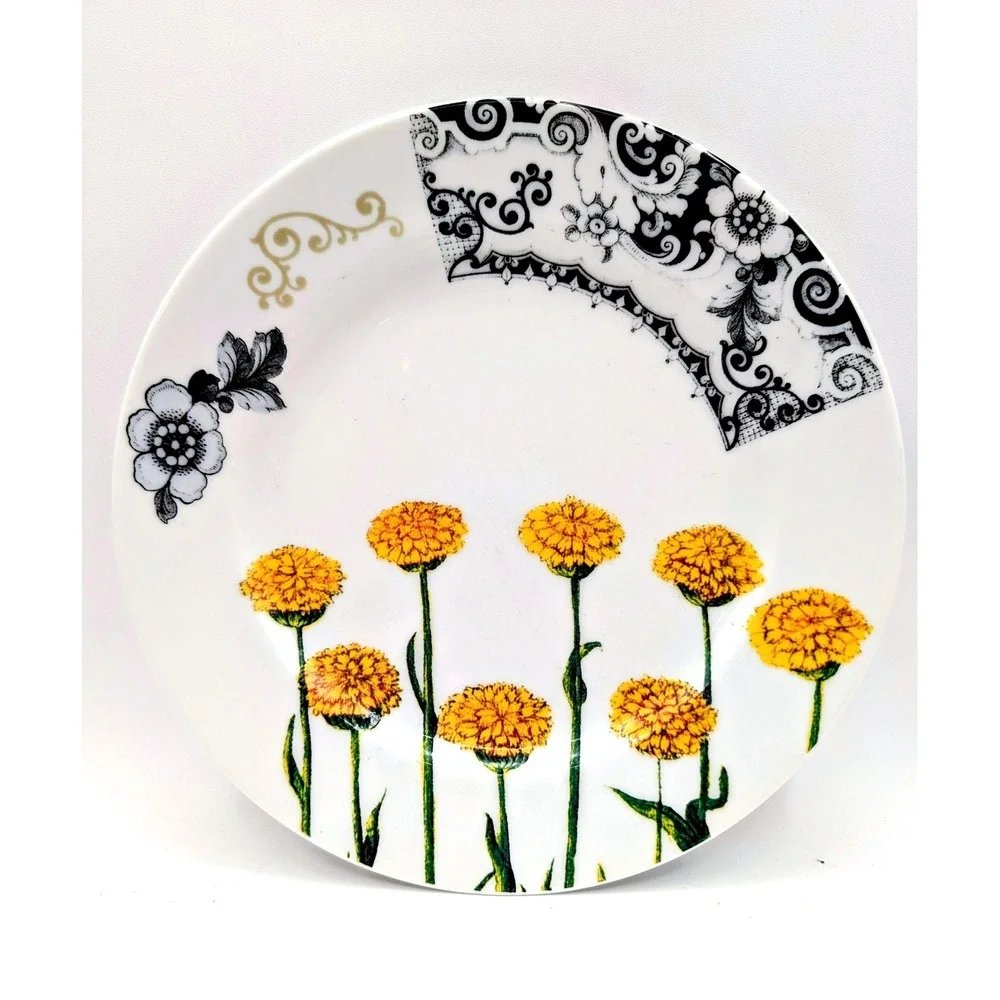 Anthropologie Botanical Bird Ceramic Salad Dessert Plates Set of 7
